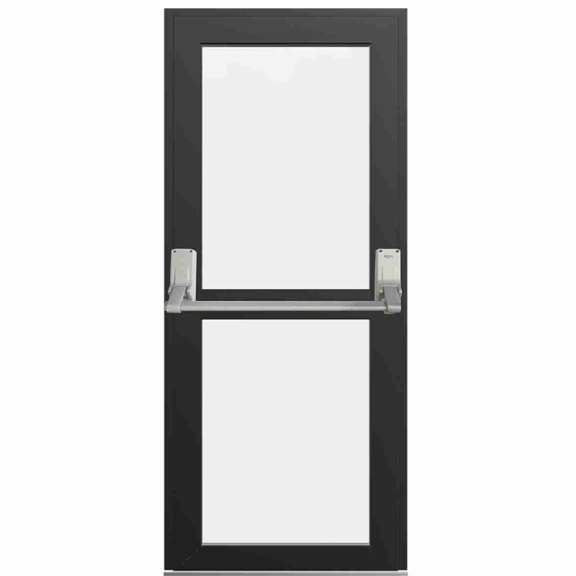 Aluminium glazed fire-rated door with panic push bar