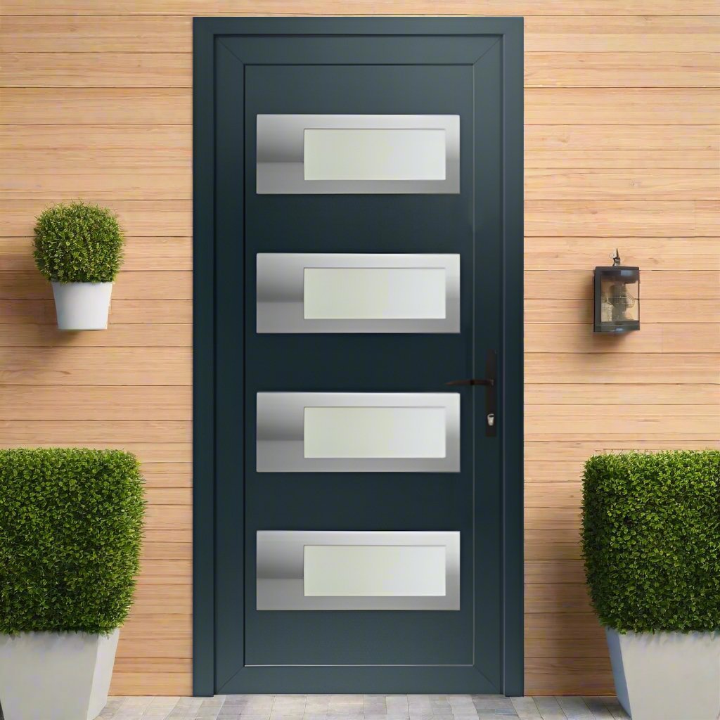 Premium aluminium villa entrance door with vertical glazed inserts