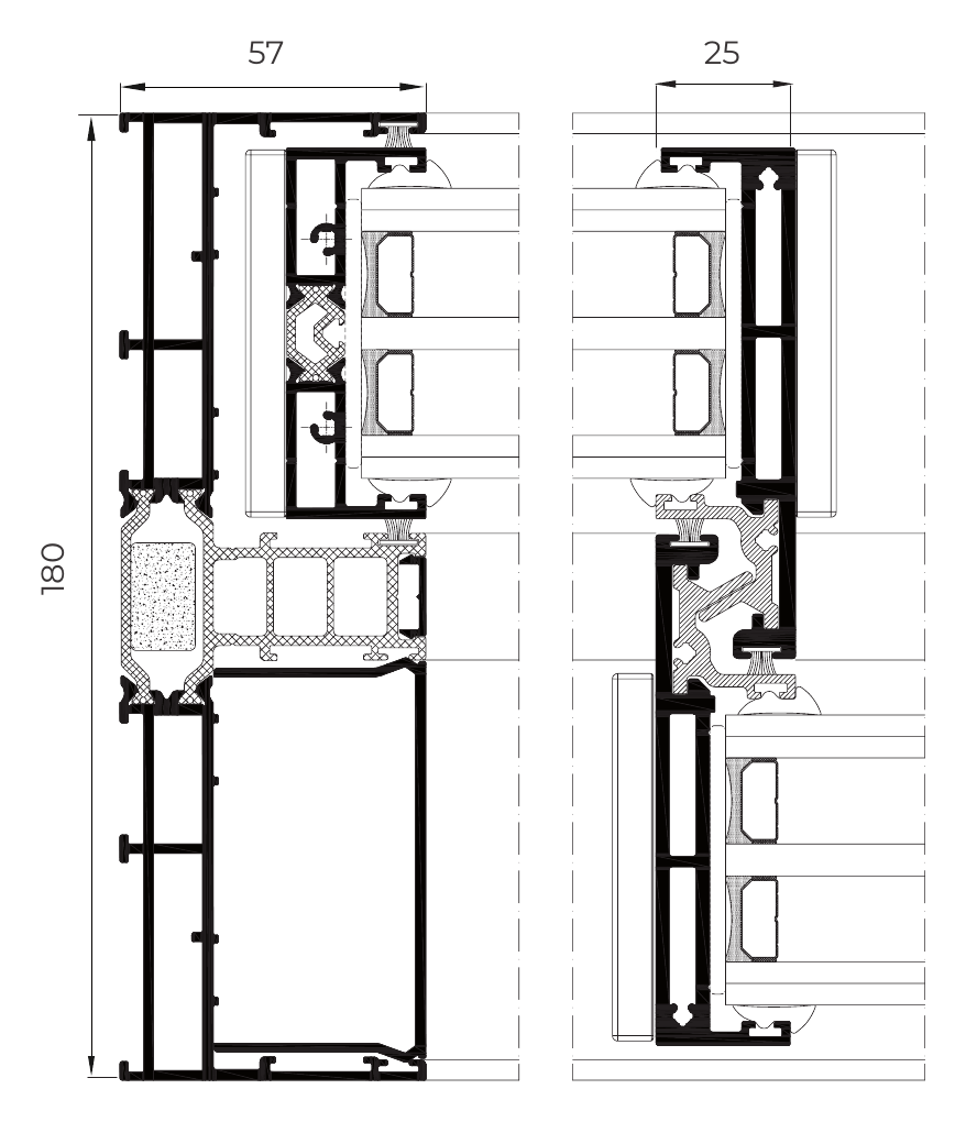Cortizo COR Vision Plus minimal sliding section showing the outer frame sightline and the interlock