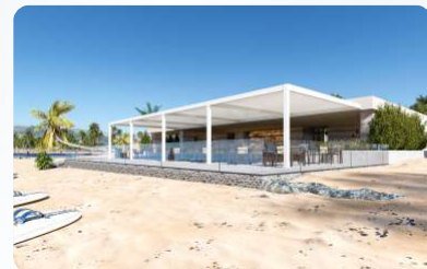 White pergola over a poolside bar